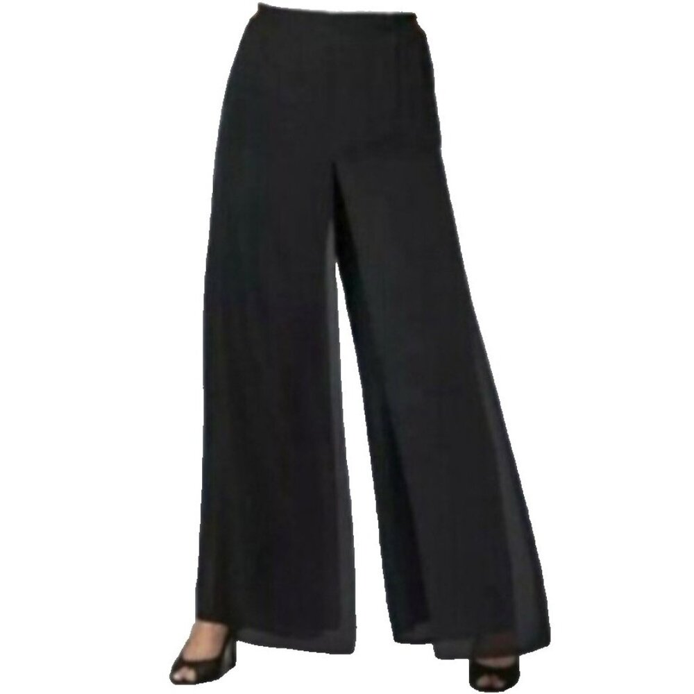 Anne Klein Dress Pants 14 Black Flat Front Side Zip Classic Wide Leg Party NEW